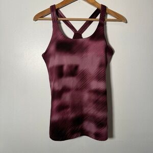 Athleta Women Plum Burgundy Tie Dye Racerback Yoga Tank Top with Shelf Bra Small